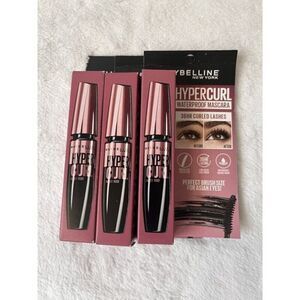 3 Sets Maybelline Hypercurl Waterproof Black Mascara 36HR Curled Lashes‎